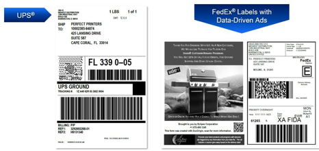 samples of labels with advertising added based on purchaser's interests