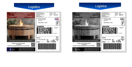 shipping label samples with color or black and white advertising.